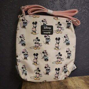 Loungefly Mickey Minnie Mouse Disney Passport Bag Pink Pastel Crossbody AOP